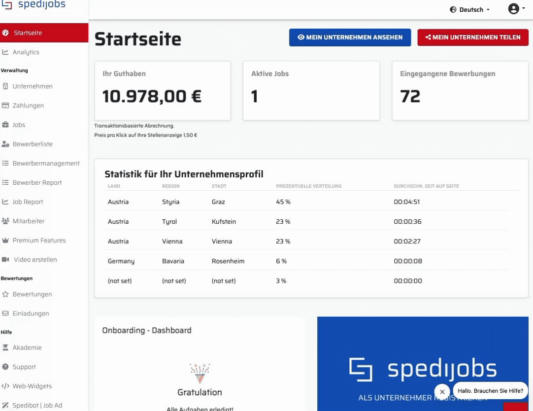 SpediBot | JobAds Demo – Funktionsübersicht
